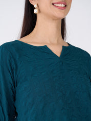 Granita Textured Split V-neck Top-Teal Green