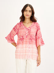 Boheme Abstract Half Placket Top - Pink