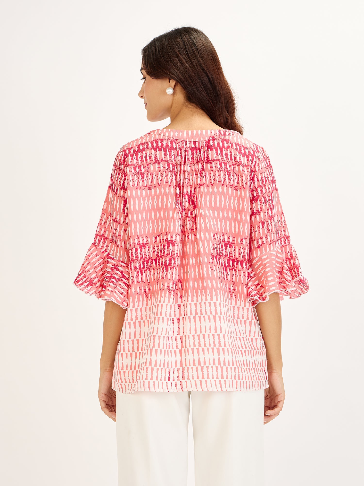 Boheme Abstract Half Placket Top - Pink