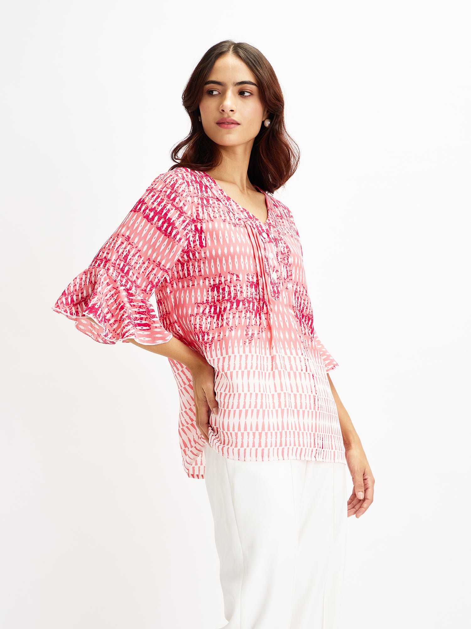 Boheme Abstract Half Placket Top - Pink