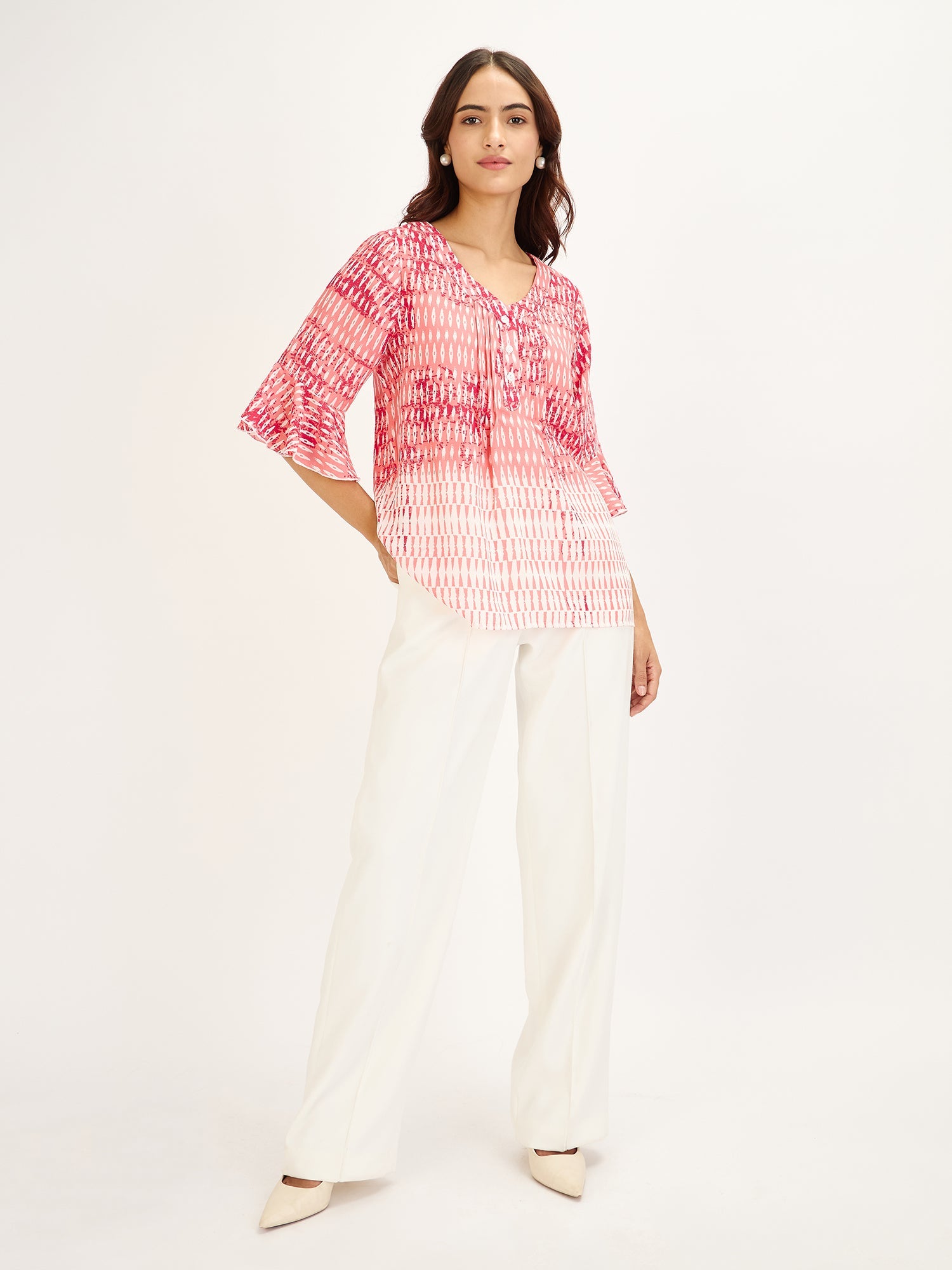 Boheme Abstract Half Placket Top - Pink