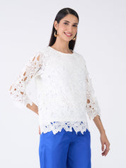 Ivory Bouquet Scalloped Hem Lace Top-Ivory