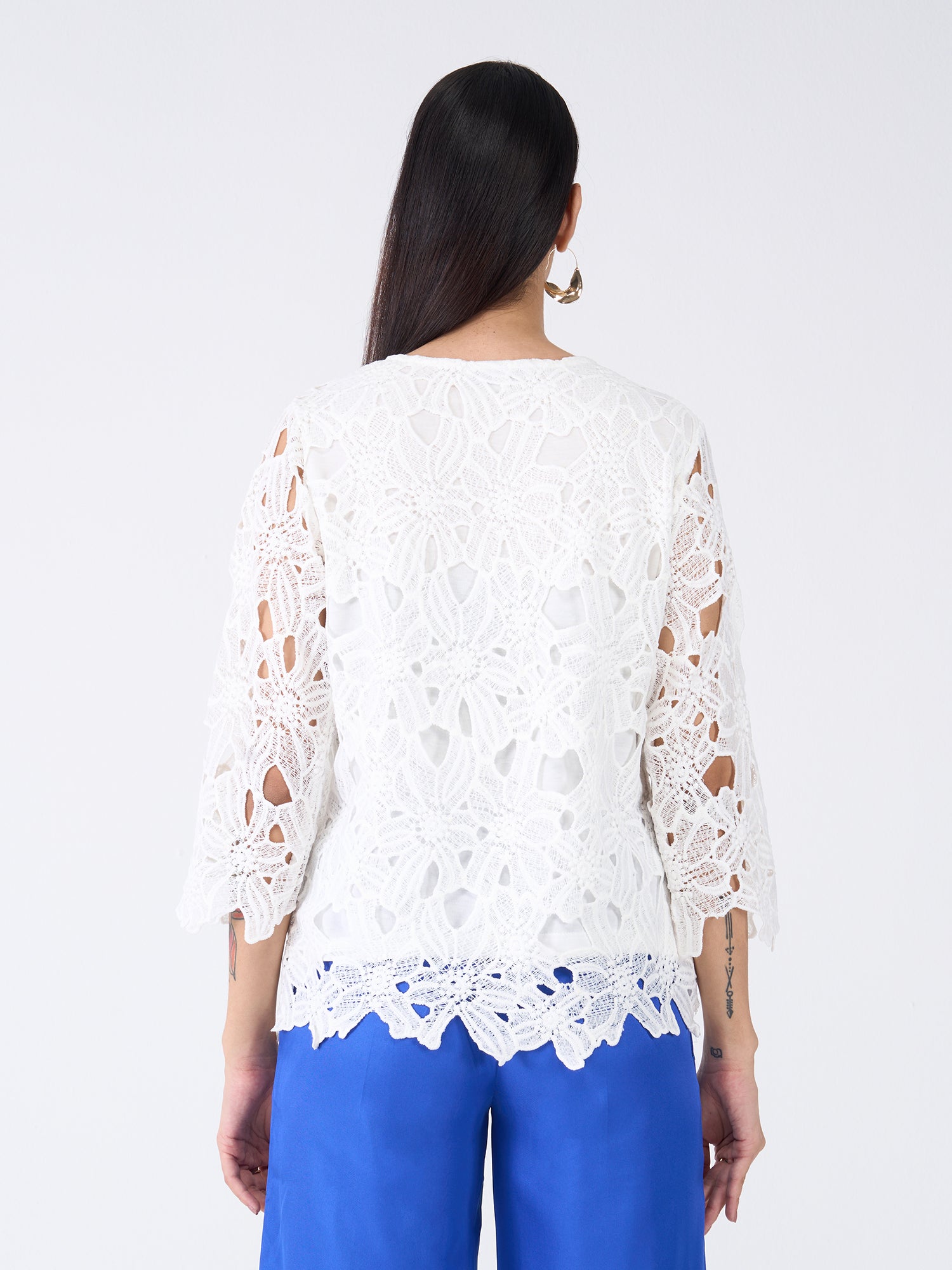 Ivory Bouquet Scalloped Hem Lace Top-Ivory