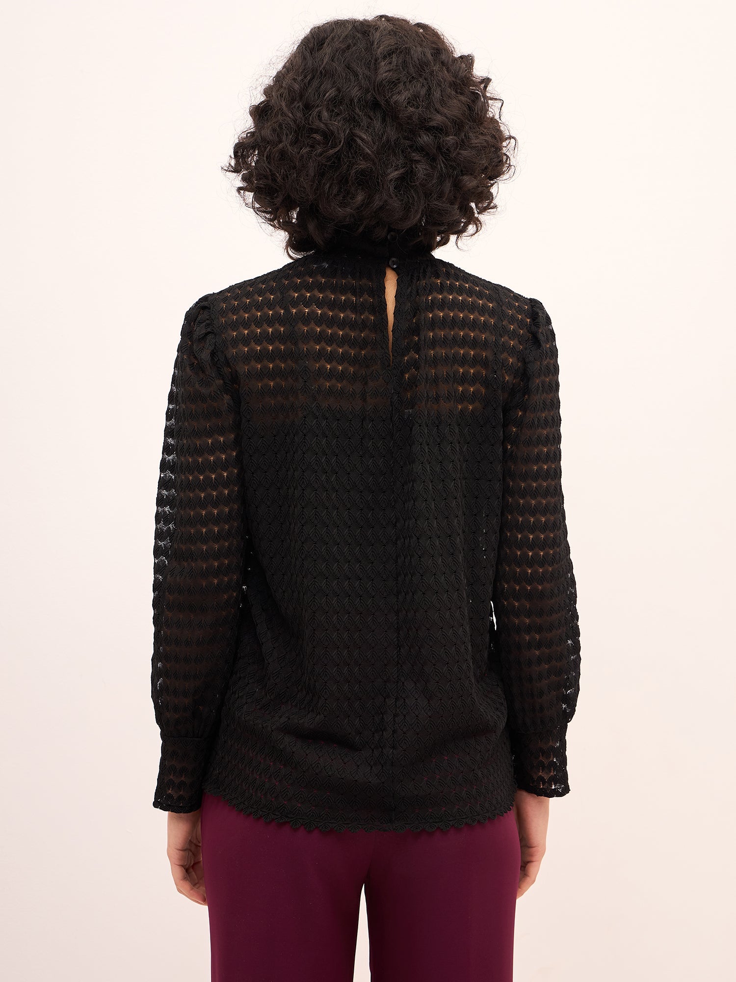 Regal Raven High Neck Lace Top-Black