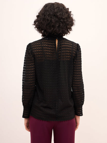 Regal Raven High Neck Lace Top-Black