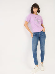 Regalia Tee Floral Round Neck T-Shirt-Lilac/Grey