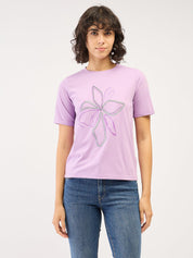 Regalia Tee Floral Round Neck T-Shirt-Lilac/Grey