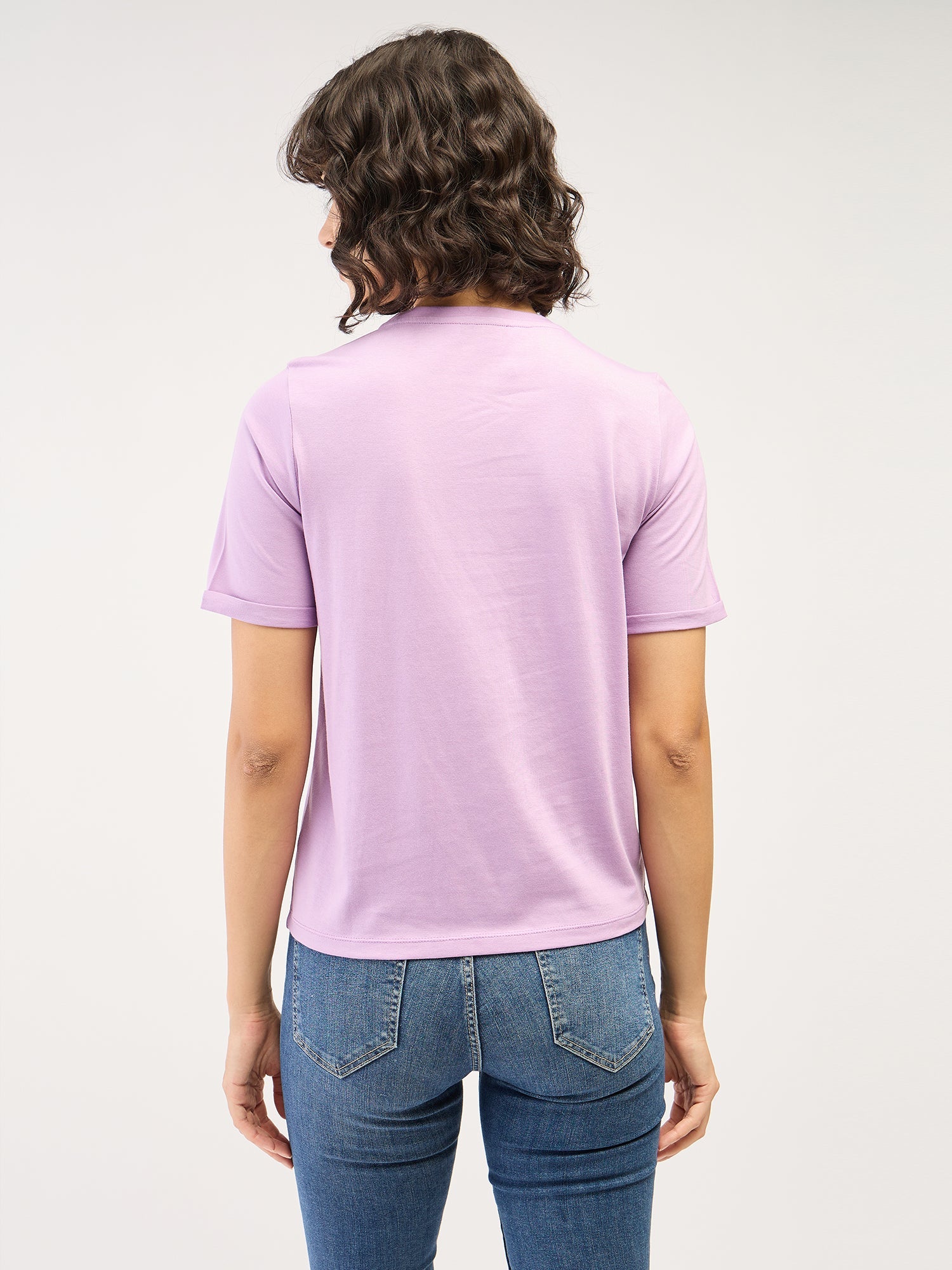 Regalia Tee Floral Round Neck T-Shirt-Lilac/Grey