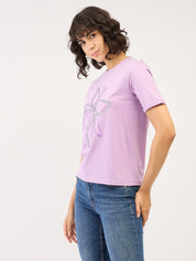 Regalia Tee Floral Round Neck T-Shirt-Lilac/Grey