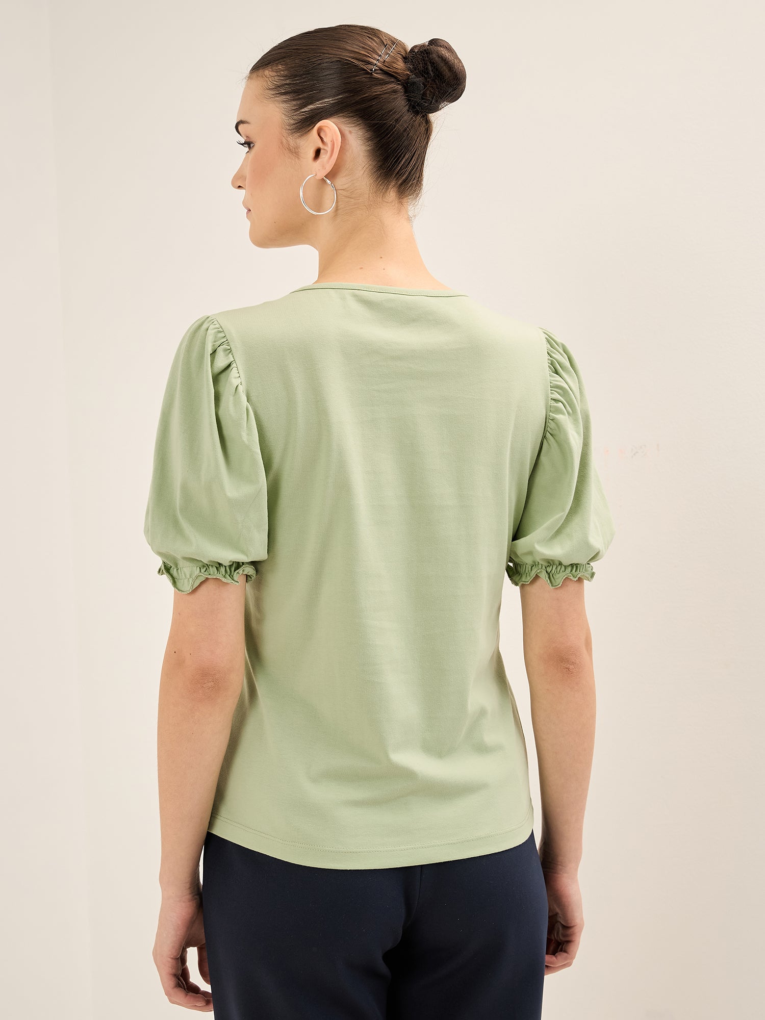 Peppy Tee-Mint Gathered Sleeves T-Shirt - Mint