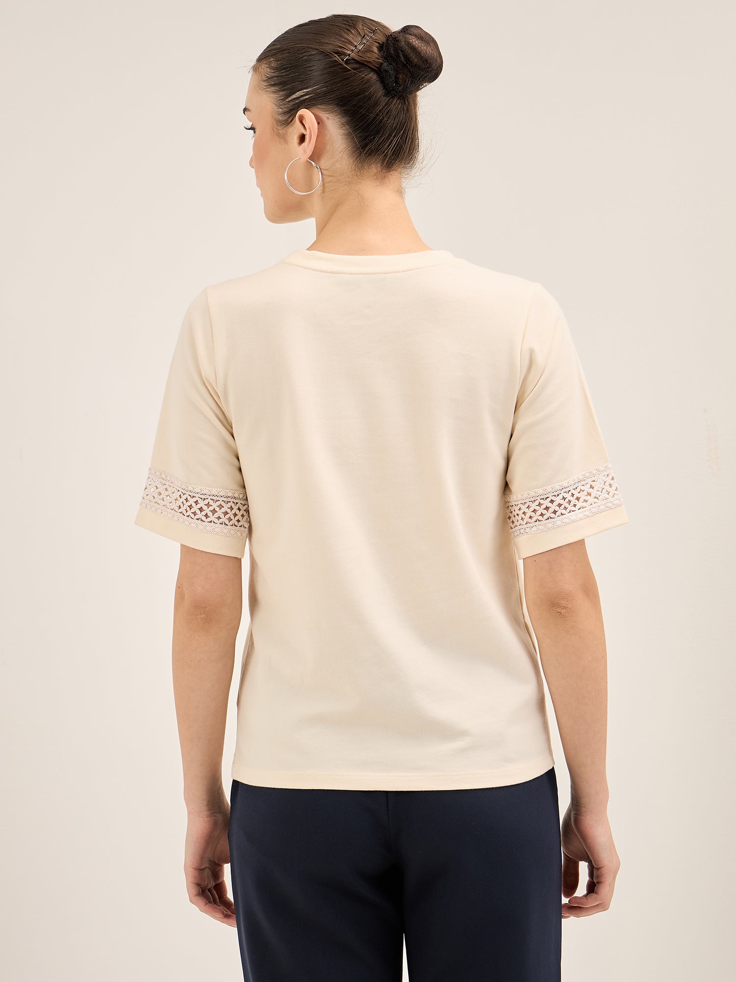 Eyelet Tee-Off White Lace Insert T-Shirt - Off White