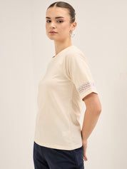 Eyelet Tee-Off White Lace Insert T-Shirt - Off White