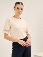 Eyelet Tee-Off White Lace Insert T-Shirt - Off White