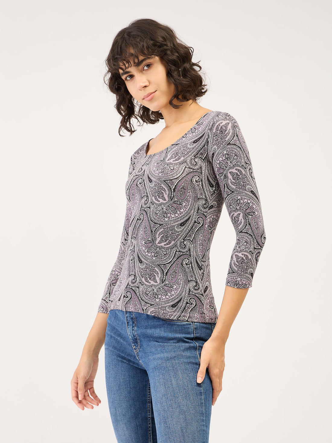 Tender Paisley Scoop Neck T-Shirt-Blue