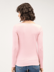 Everly-Rose Keyhole Detail Rib Knit Top - Pink