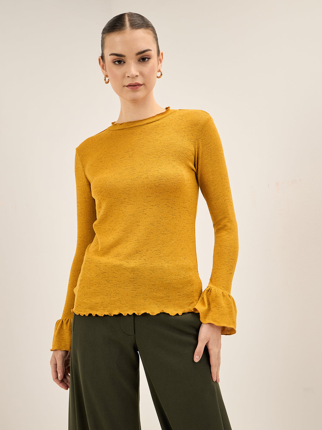 Callista Ruffled Sleeves Knit Top - Yellow