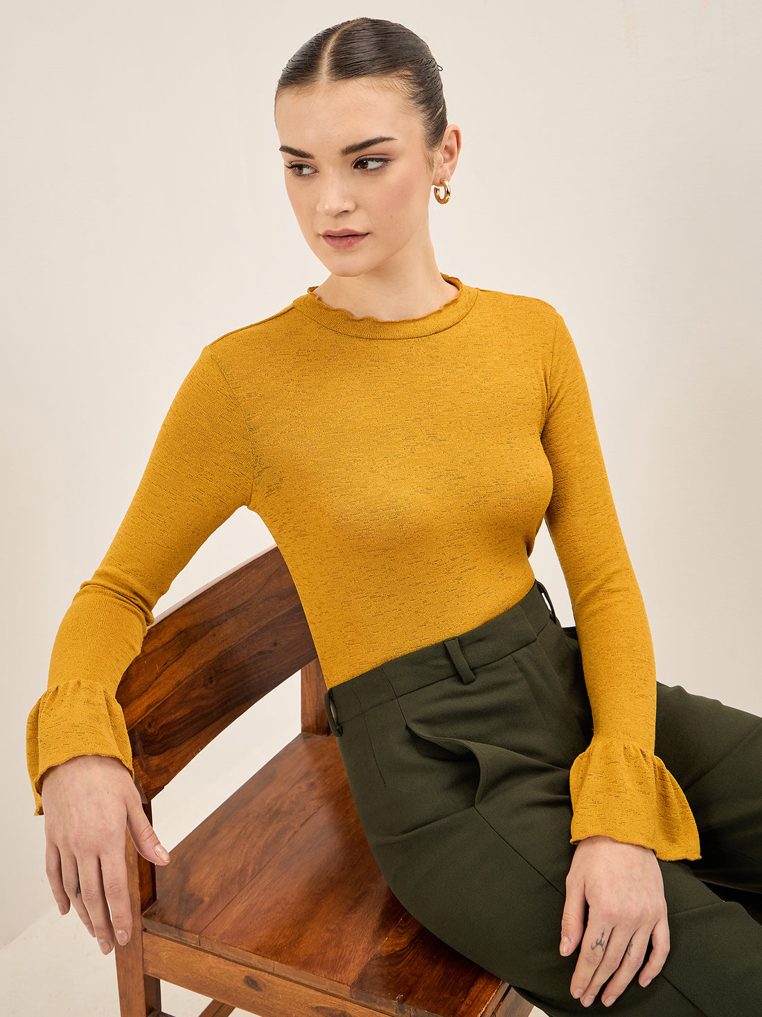Callista Ruffled Sleeves Knit Top - Yellow