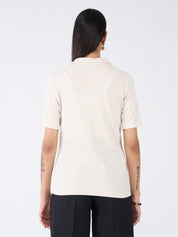 Woody Collared Rib Knit Top - Pearl White