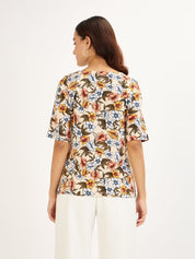 Bliss Tee Floral Boat Neck T-Shirt-Multicolor