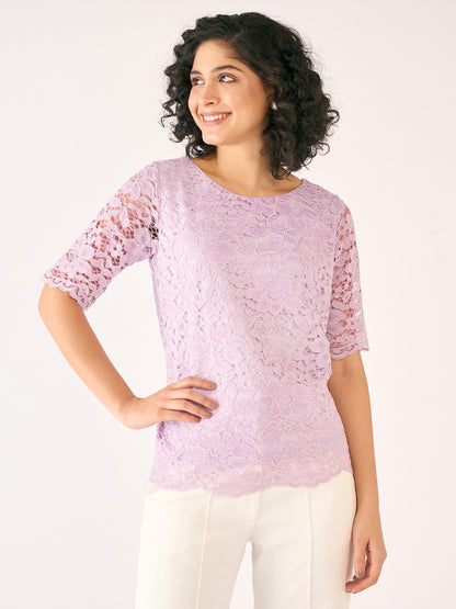 Mirabelle Boat Neck Lace Top-Lilac