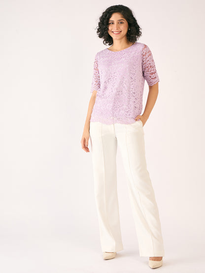 Mirabelle Boat Neck Lace Top-Lilac