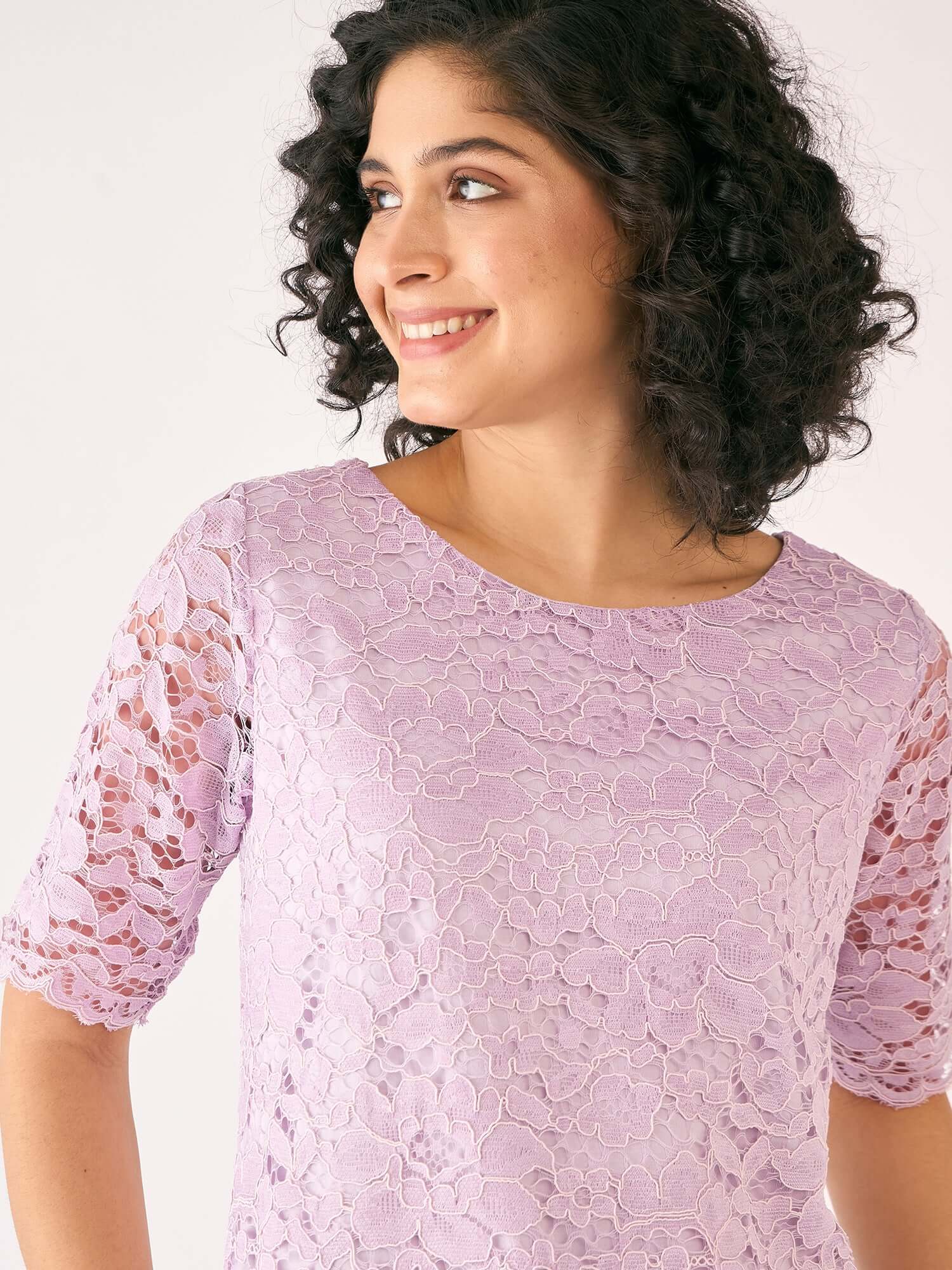 Mirabelle Boat Neck Lace Top-Lilac