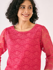 Evelina Boat Neck Lace Top-Coral Pink