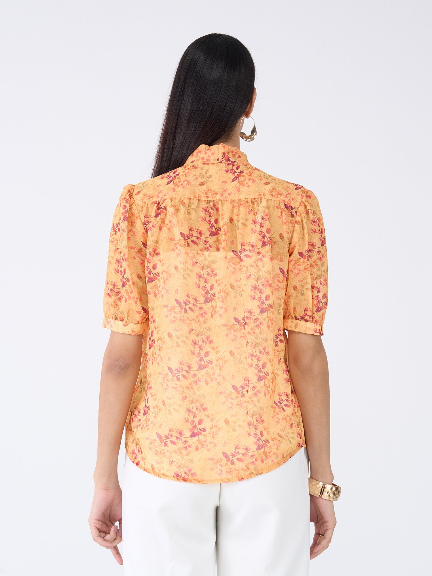 Ixora Floral Neck Tie Top-Yellow