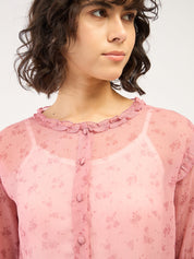 Noa Floral Ruffled Sleeves Top-Dusty Pink