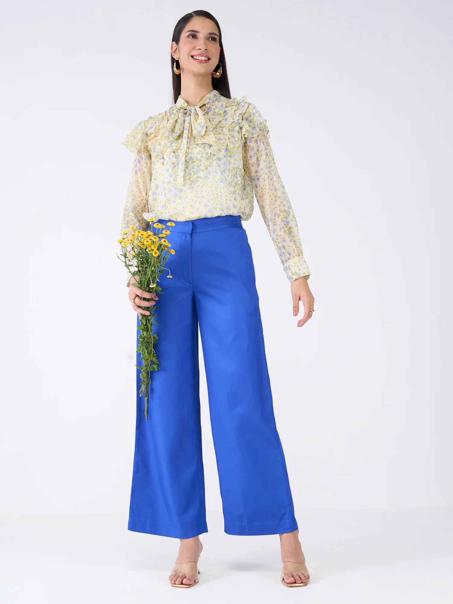 Honeycup Floral Ruffled Top-Yellow/Blue