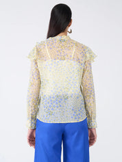 Honeycup Floral Ruffled Top-Yellow/Blue