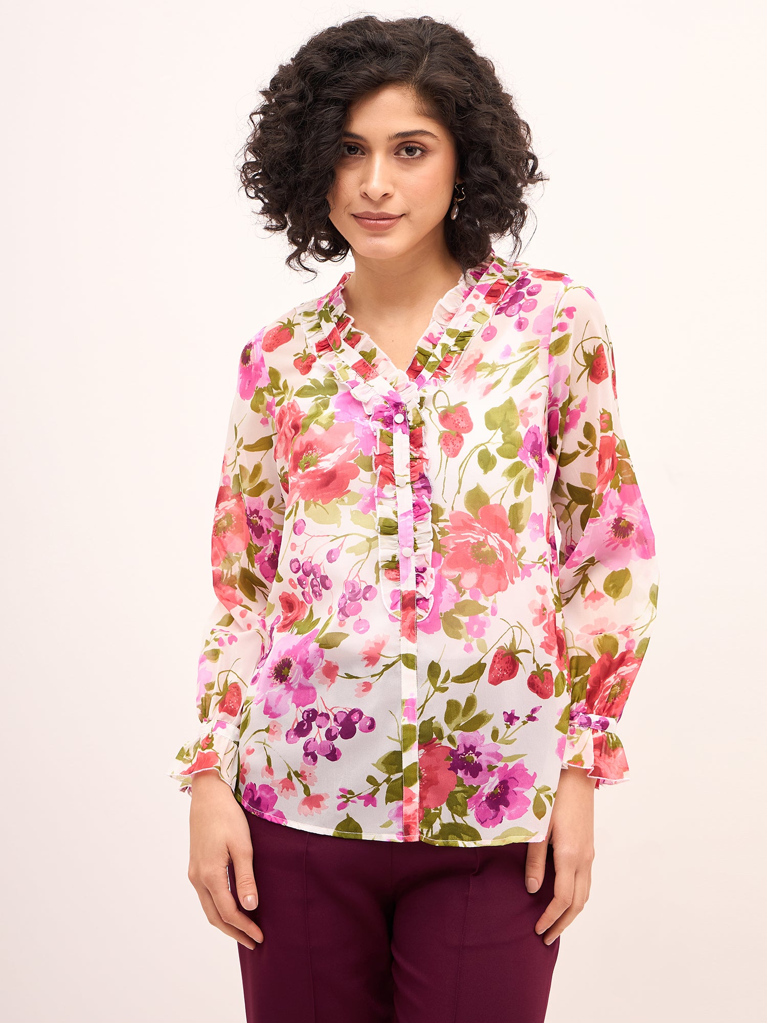 Lizzie Floral Ruffled Top - Multicolor