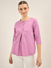 Chateau Rose Half Placket Pleated Top - Rose Purple