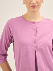 Chateau Rose Half Placket Pleated Top - Rose Purple