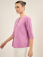 Chateau Rose Half Placket Pleated Top - Rose Purple