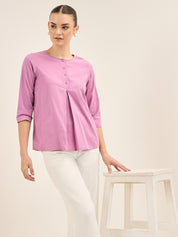 Chateau Rose Half Placket Pleated Top - Rose Purple