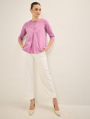 Chateau Rose Half Placket Pleated Top - Rose Purple