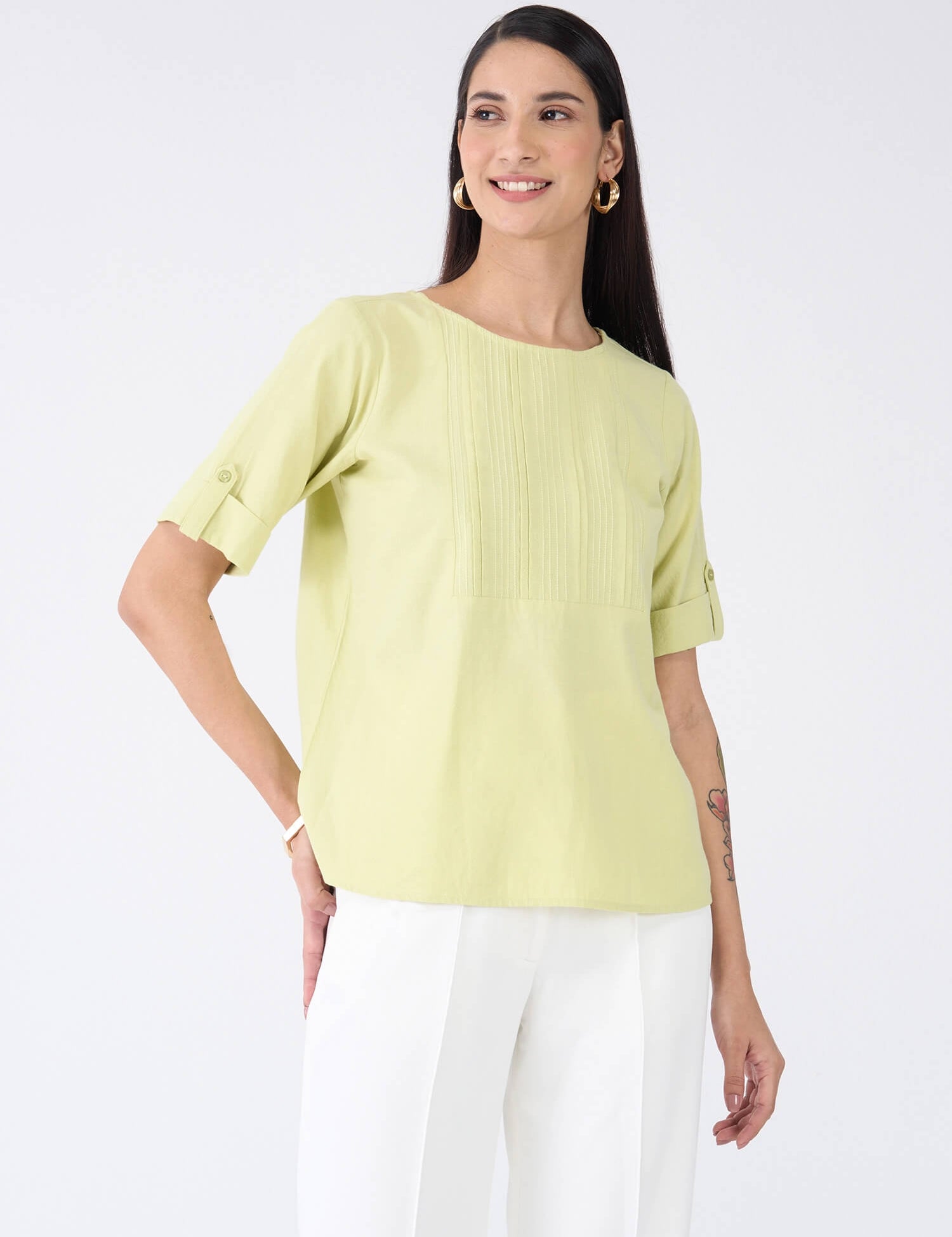 Botanica Pintuck Detail Top - Green