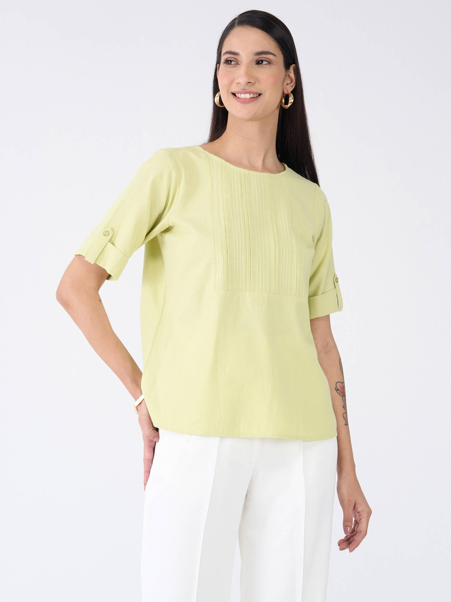 Botanica Pintuck Detail Top - Green