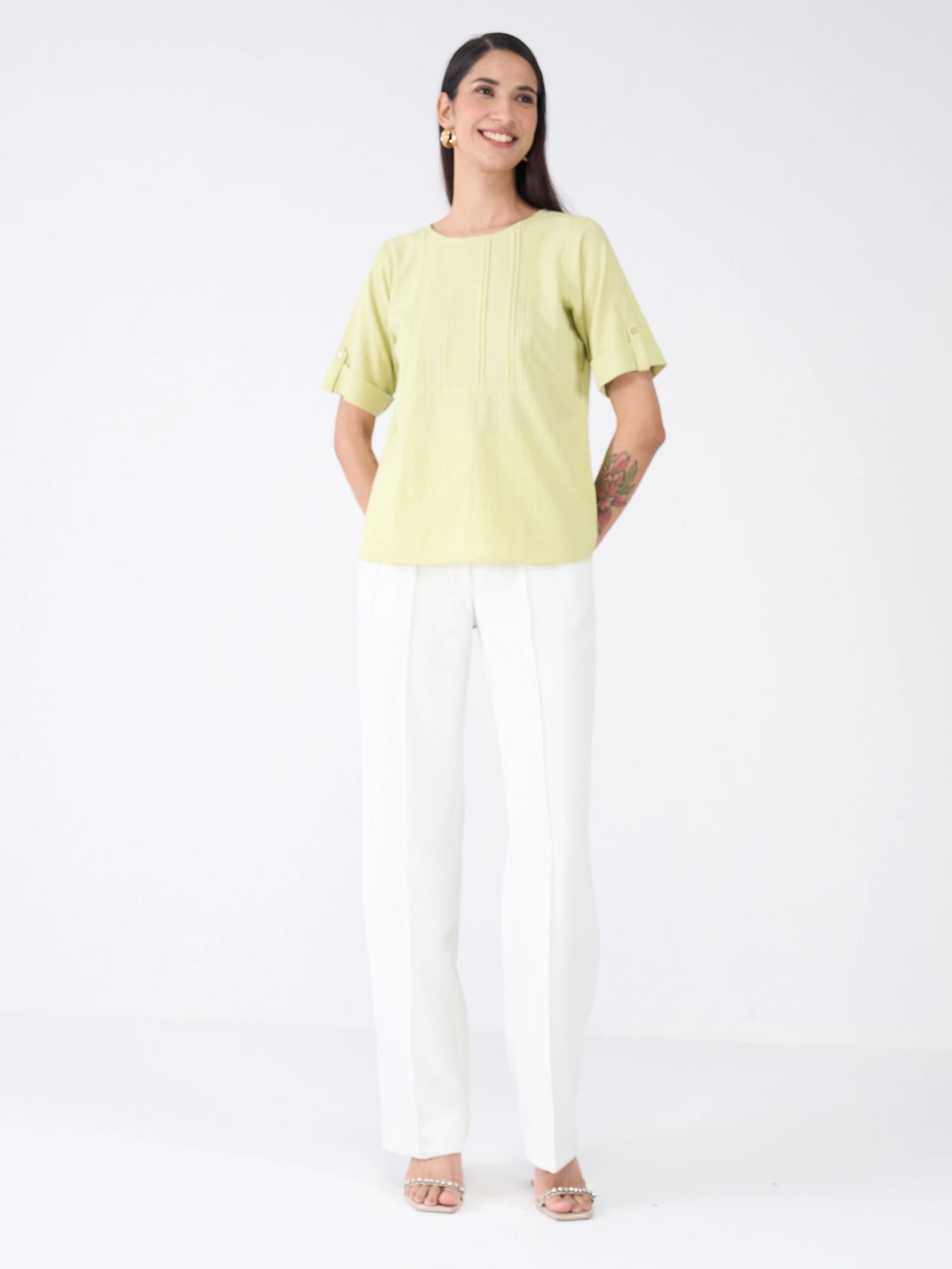 Botanica Pintuck Detail Top-Pastel Green