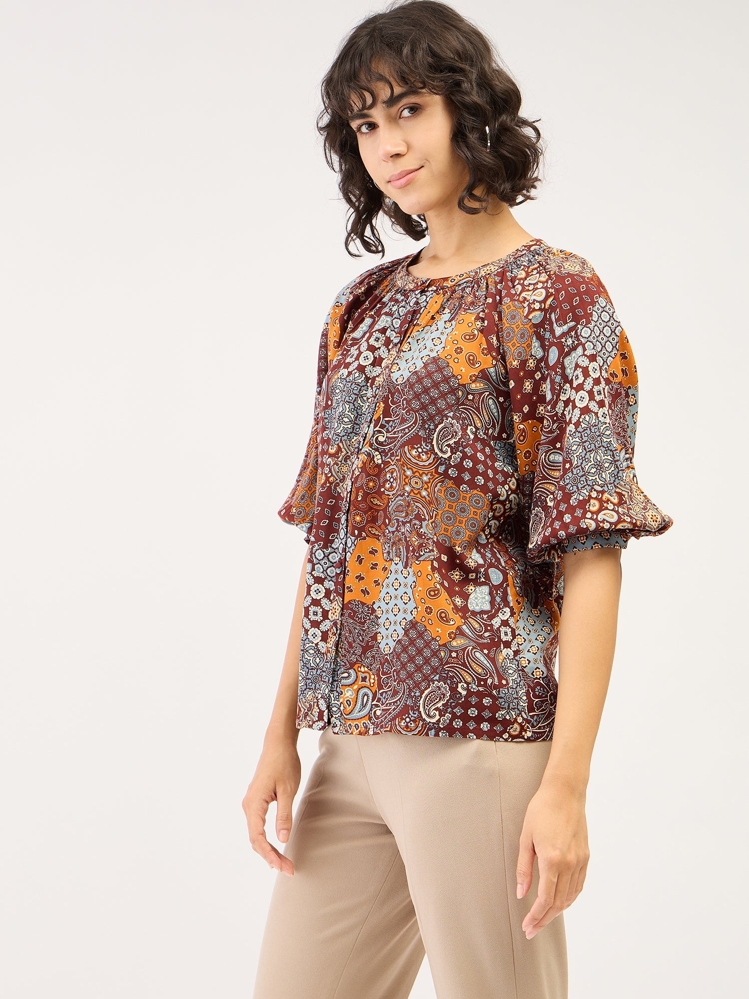 Gypsy Paisley Button Down Top-Multicolor