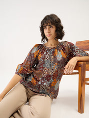 Gypsy Paisley Button Down Top-Multicolor