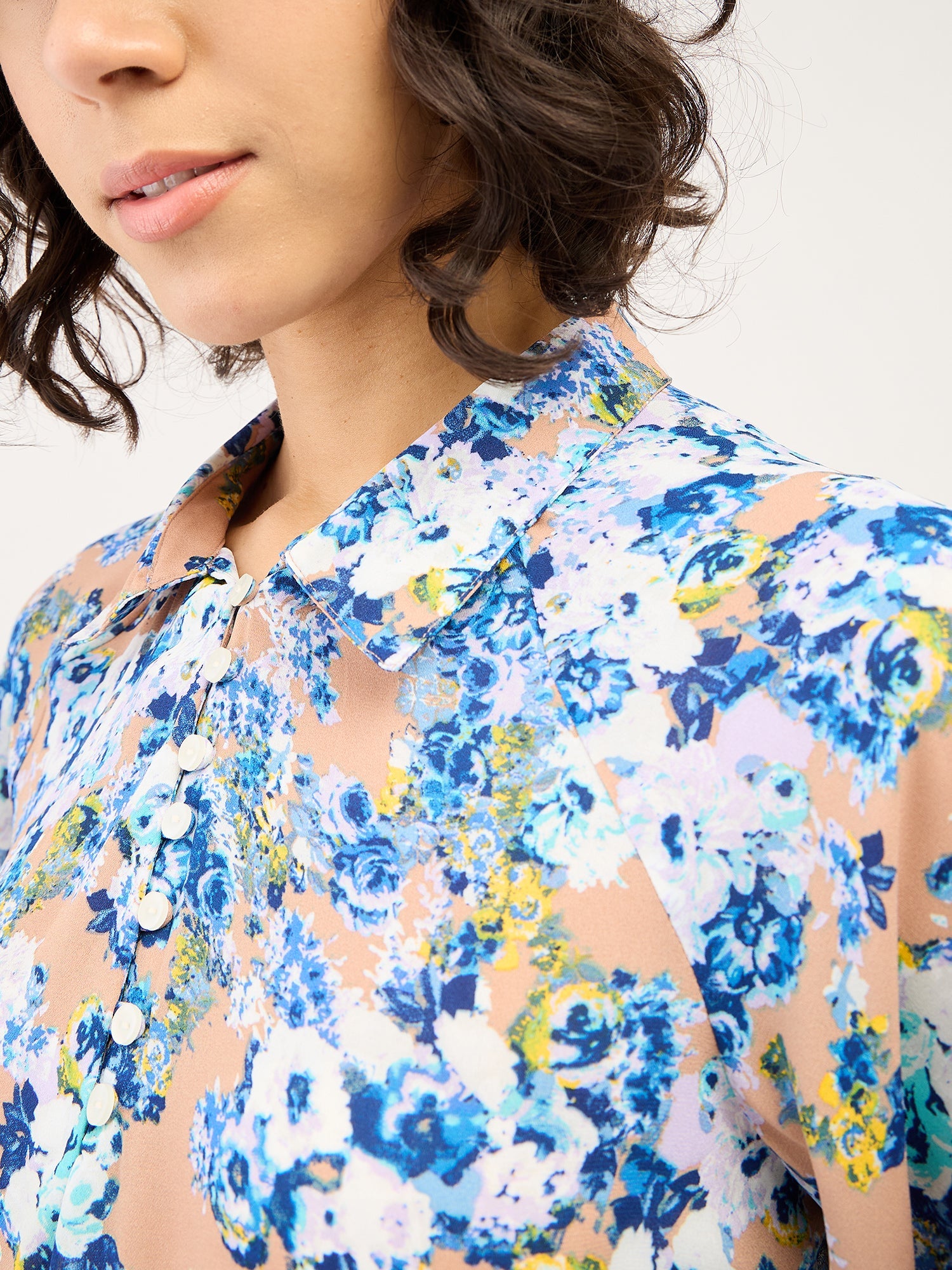 Crossandra Floral Collared Top-Multicolor