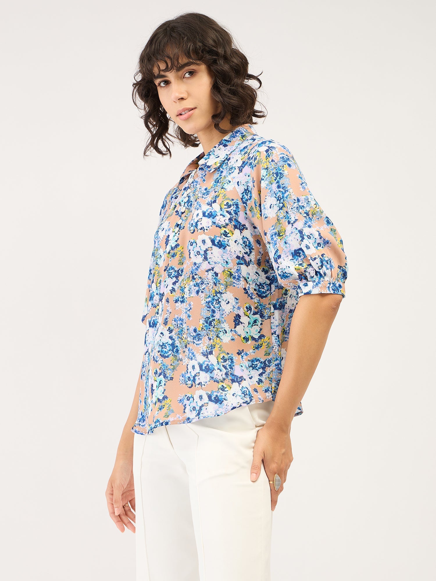 Crossandra Floral Collared Top-Multicolor