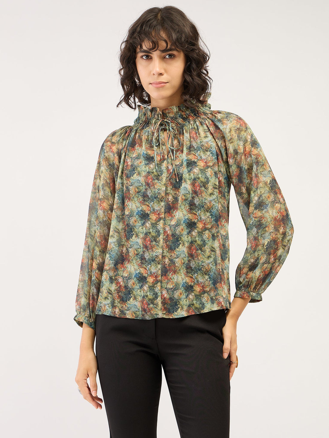 Mossy Smocked Neckline Top - Multicolor