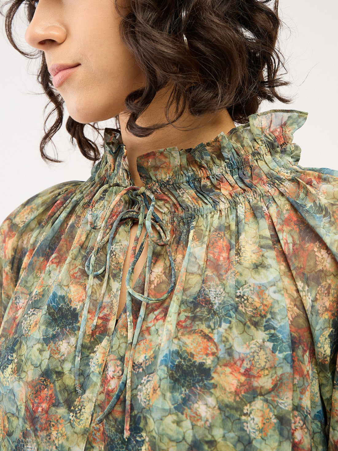 Mossy Smocked Neckline Top - Multicolor