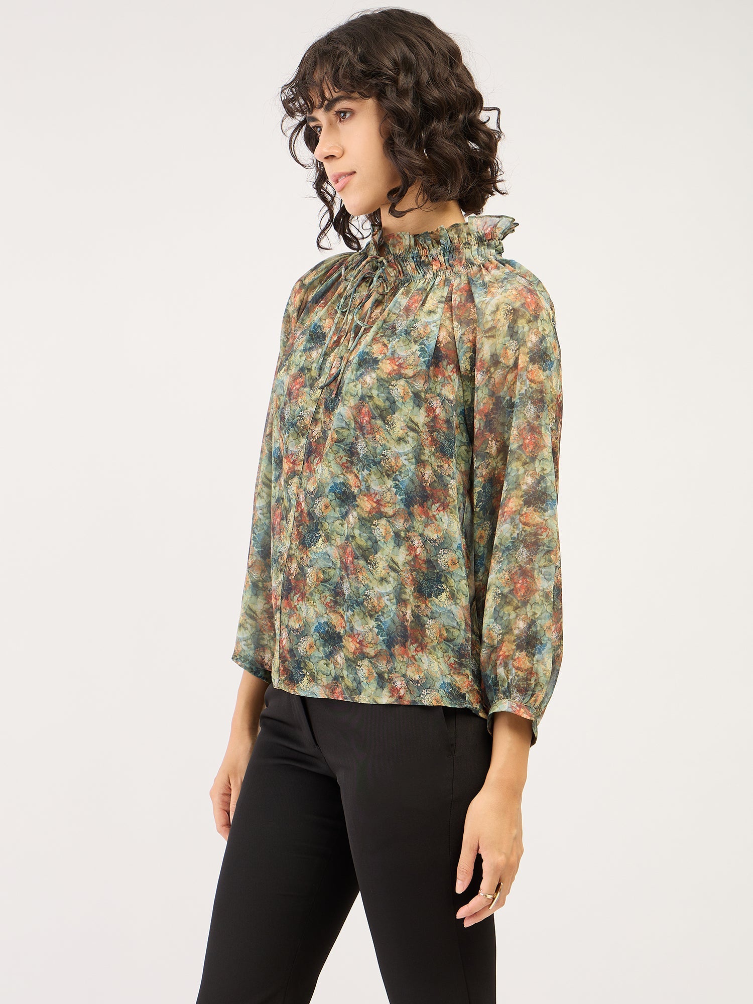 Mossy Smocked Neckline Top - Multicolor
