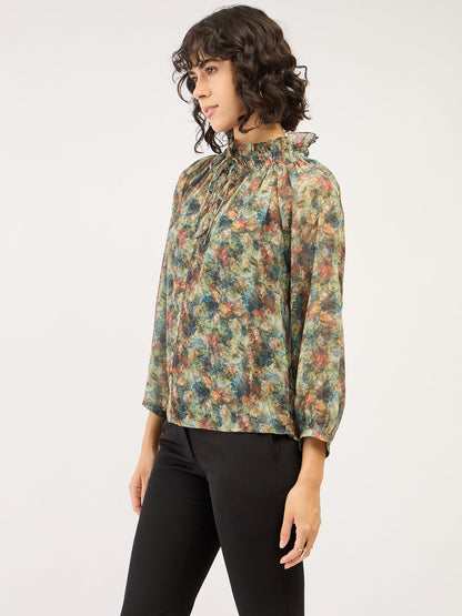 Mossy Smocked Neckline Top - Multicolor