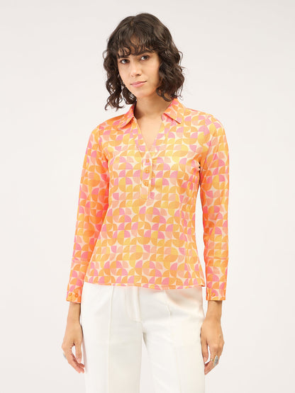 Axiom Geometric Collared Top - Multicolor