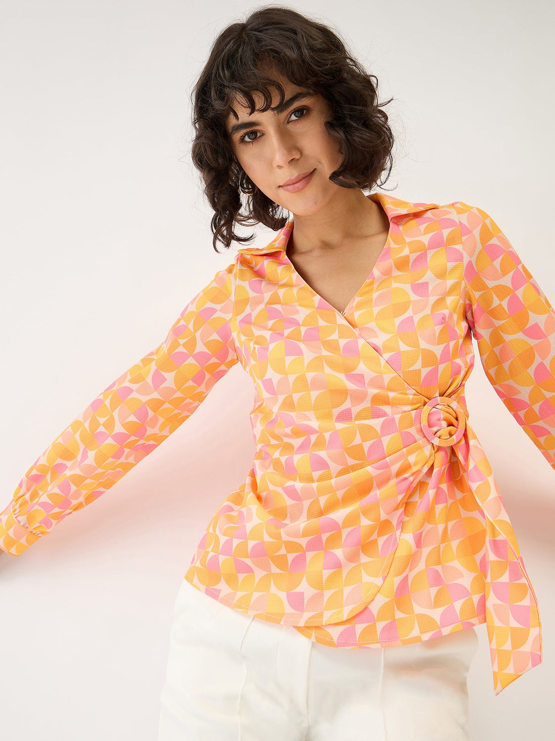 Montage Geometric Wrap Top - Multicolor